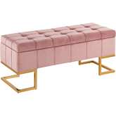 Midas Storage Bench in Pink Velvet & Gold Steel